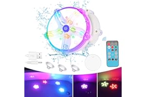 Blufree Rechargeable Floating Pool Lights with Remote (RF), IP68 Waterproof Color Changing Submersible LED Pool Lights with Suction Cups, Iron Plate, Magnet Underwater Light for Pond Party Decor. 1PCS