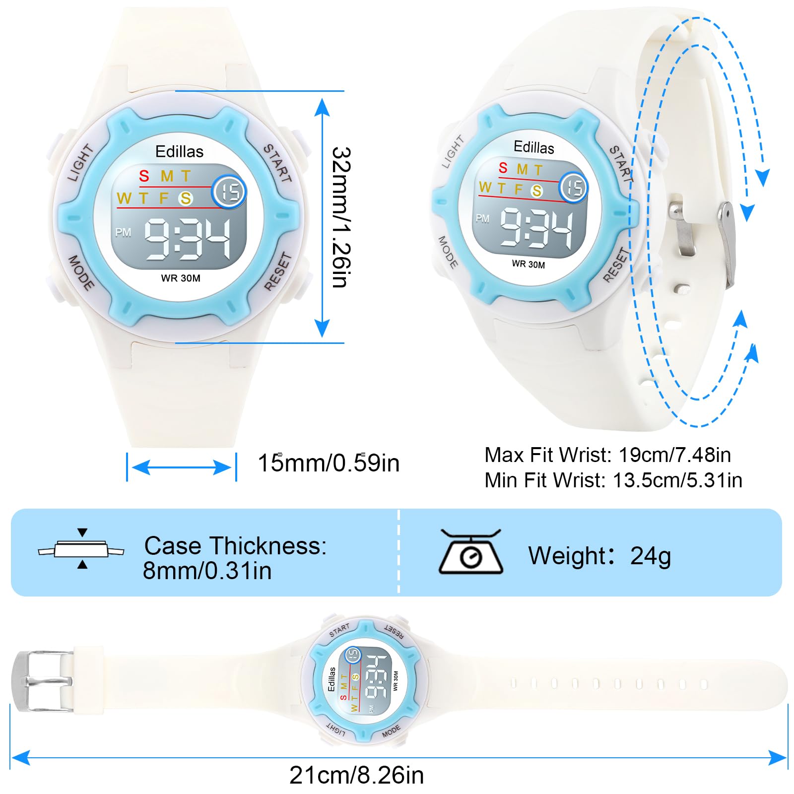 Edillas Kids Watch Digital for Girls Boys, Children Waterproof Watches Multi-Functional with LED Backlight Alarm/Stopwatch for Student Ages 4-13