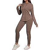 Fixmatti Women Pullover Hoodie Sweat Set Long Sleeve Ribbed Sweatsuit Tracksuits with Pocket