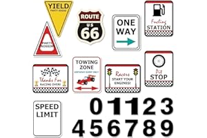 WERNNSAI Checkered Racing Party Decoration - 10 PCS Funny Race Car Signs for Boys Car Party Paper Road Route Traffic Directio