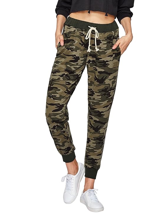 SweatyRocks Women Pants Casual Tie Waist Yoga Jogger Pants Camo S
