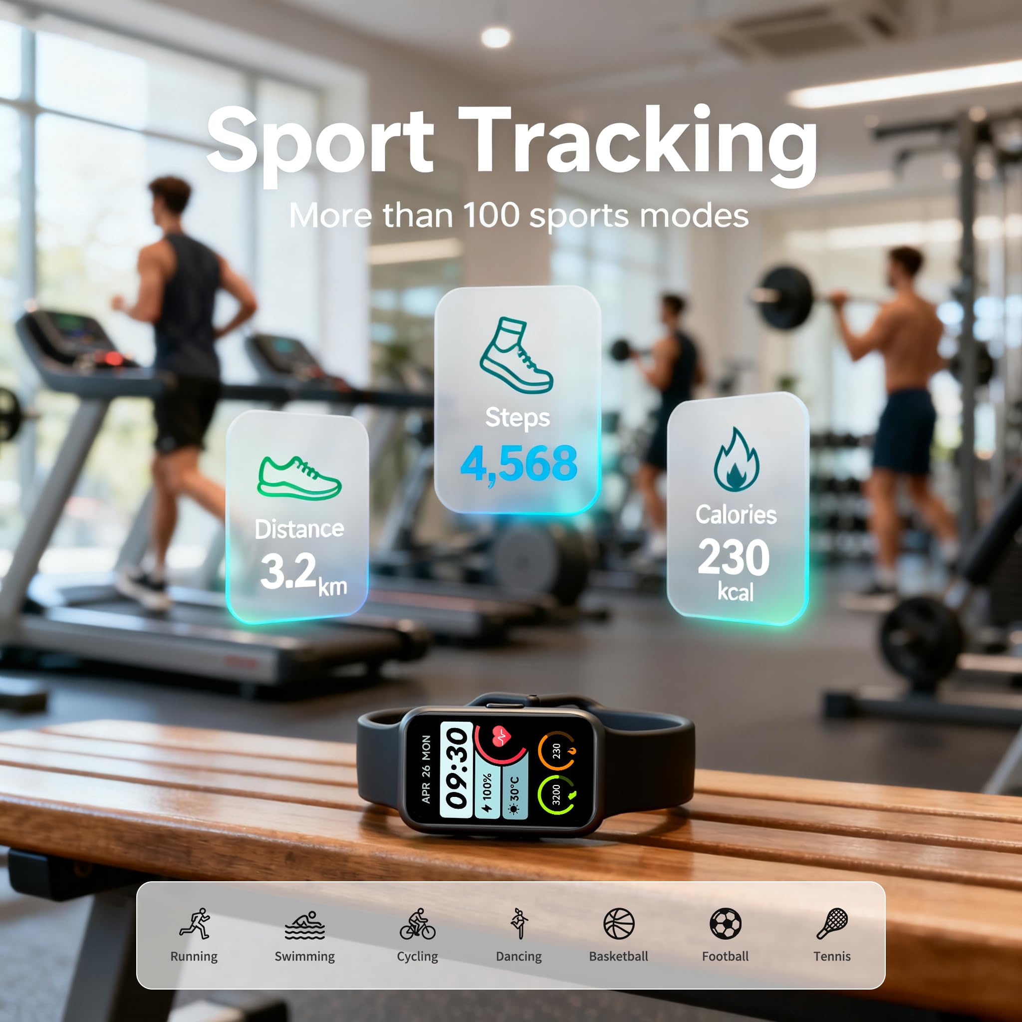 Condition photo showing New/Like New for motivaris fitness tracker for men & women with 1.47” hd display, heart rate & spo2 tracking, sleep &