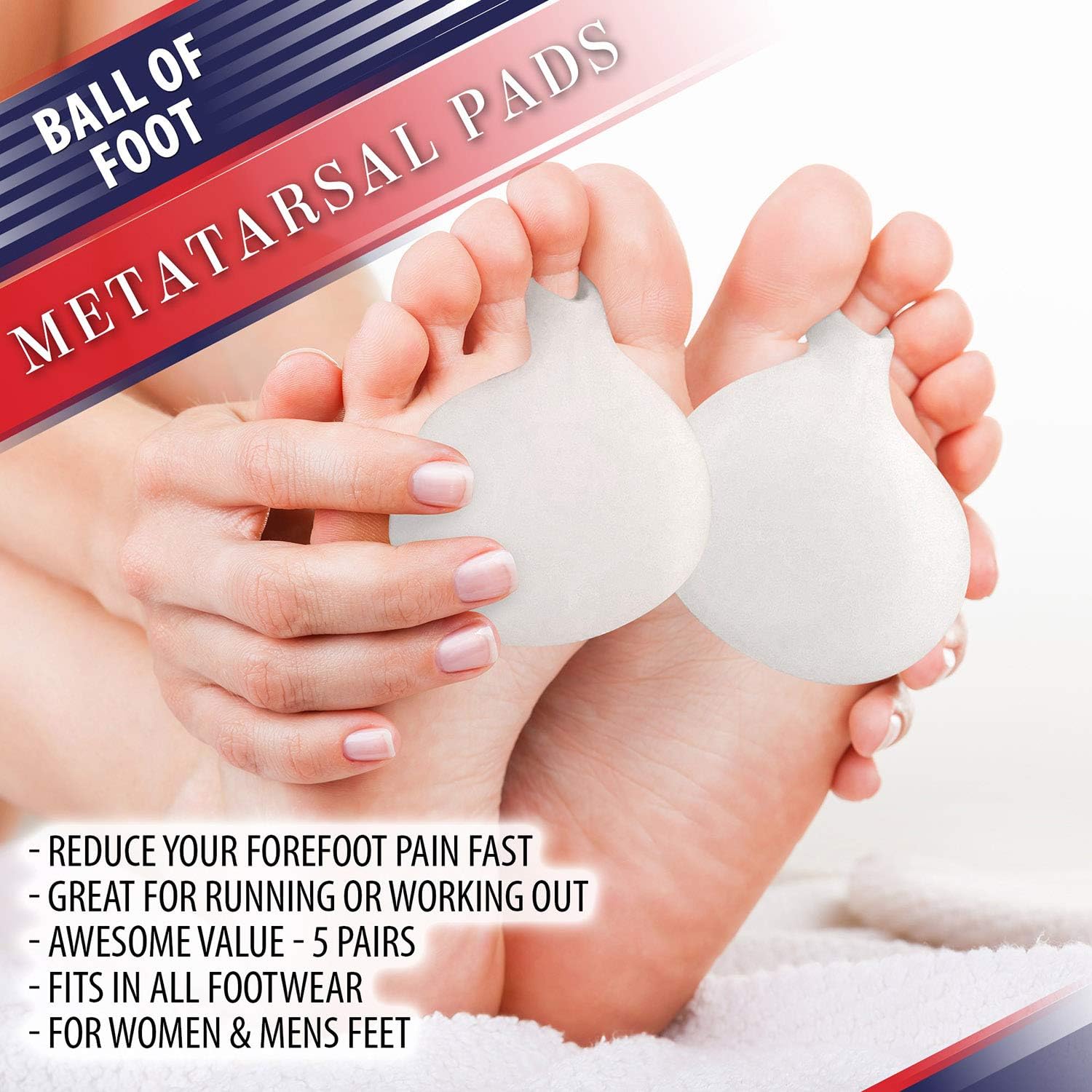 Metatarsal Ball of Foot Cushions – Gel Metatarsal Foot Pads for Women or Men’s Metatarsalgia Pain Relief. Orthotics Metarsal Support Pad with Toe Loop to Help Sesamoiditis & Mortons Neuroma (5 Pairs): Health & Personal Care