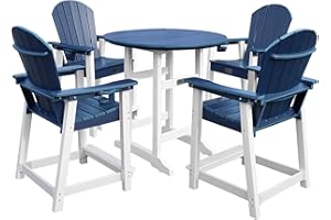 YUSSJI Tall Adirondack Chairs Patio Bar Tables Set of 5 Weather Resistant HDPE 35" Round Outdoor Bar Adirondack Barstools Plastic Height Table Pub, for Garden, Backyard, Yard, Pool, Fire, Pit