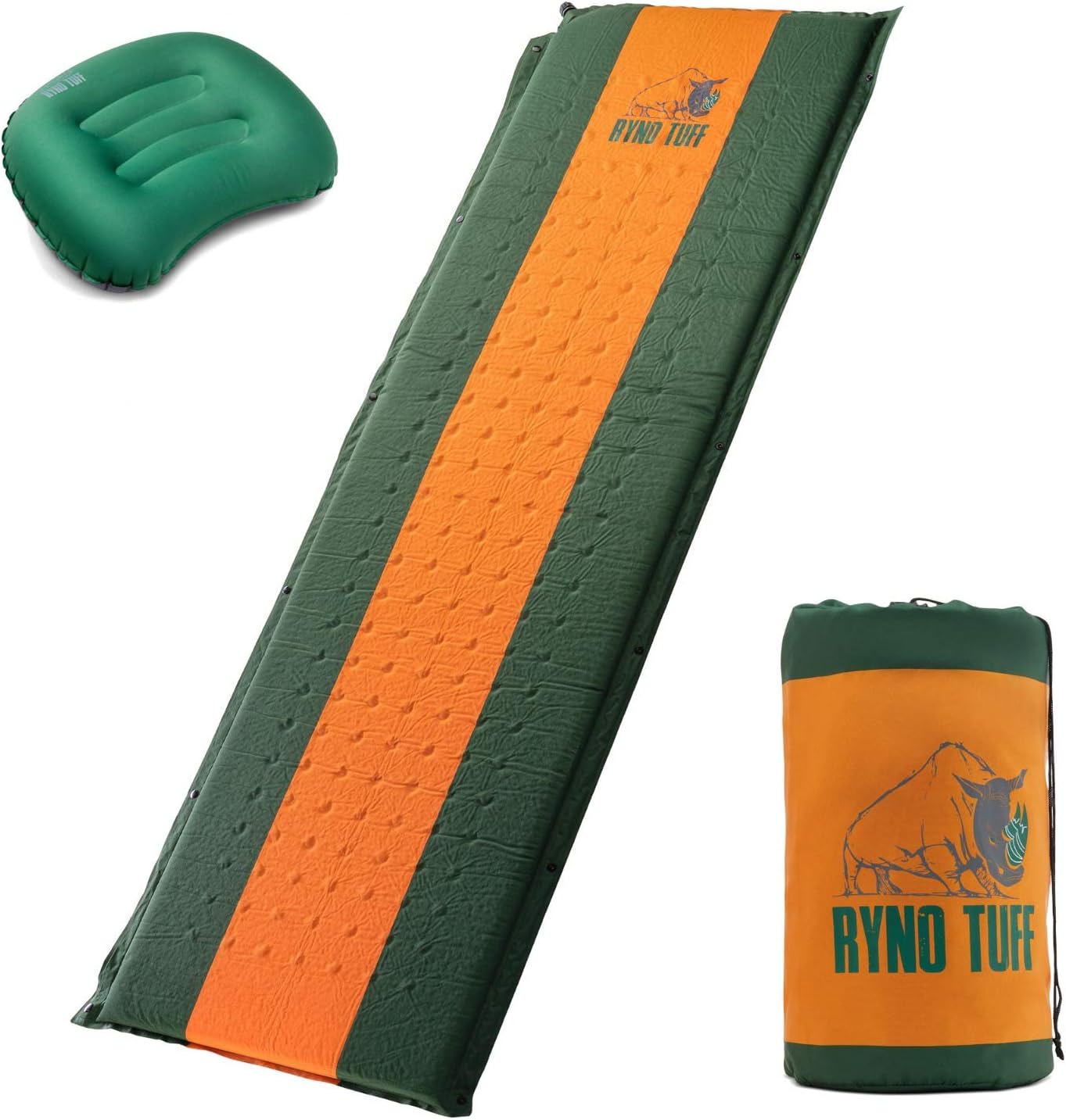 Ryno Tuff Sleeping Pad Set, Self Inflating Sleeping Pad with Free Bonus Camping Pillow, The Foam Camping Mattress is Large, Comfortable and Well Insulated, Yet Compact When Folded