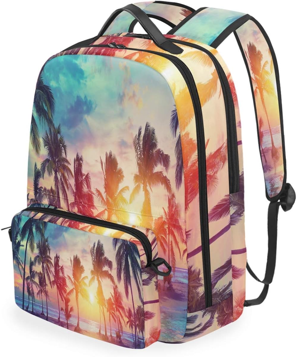 Palm Trees Backpack Tropical Beach Sunset Detachable College Bag