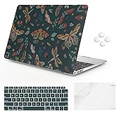 iCasso Compatible with MacBook Air 13 inch Case 2020-2018 Release A2337 M1 A2179 A1932, Slim Anti-Scratch Protective Plastic Hard Shell Case+Keyboard Cover for Mac Air 13.3-Green Butterfly