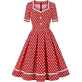 Wellwits Women's White Trim Polka Dots 1950s Vintage Cocktail Dress