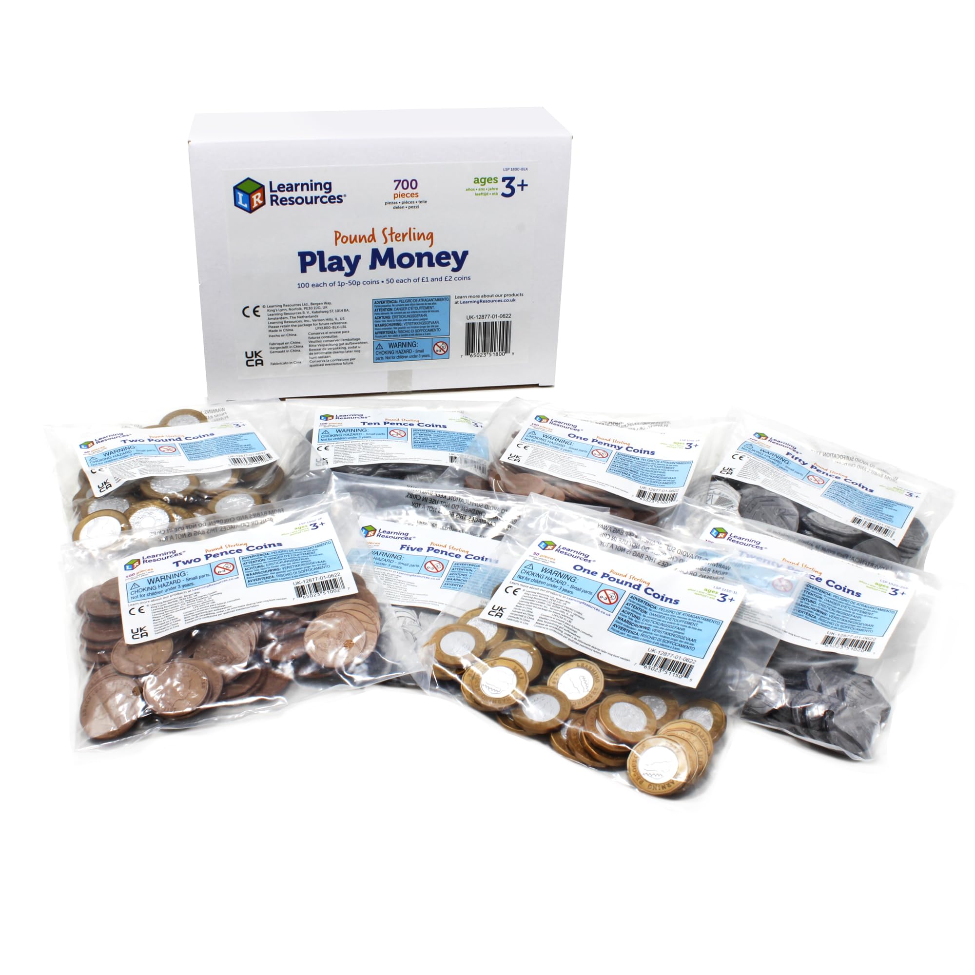 Learning Resources Bulk Play Money Pack, Play Money for Kids, Plastic UK Coins Set, Ages 3 +