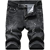 Enrica Men's Casual Printed Regular Fit Ripped Denim Shorts
