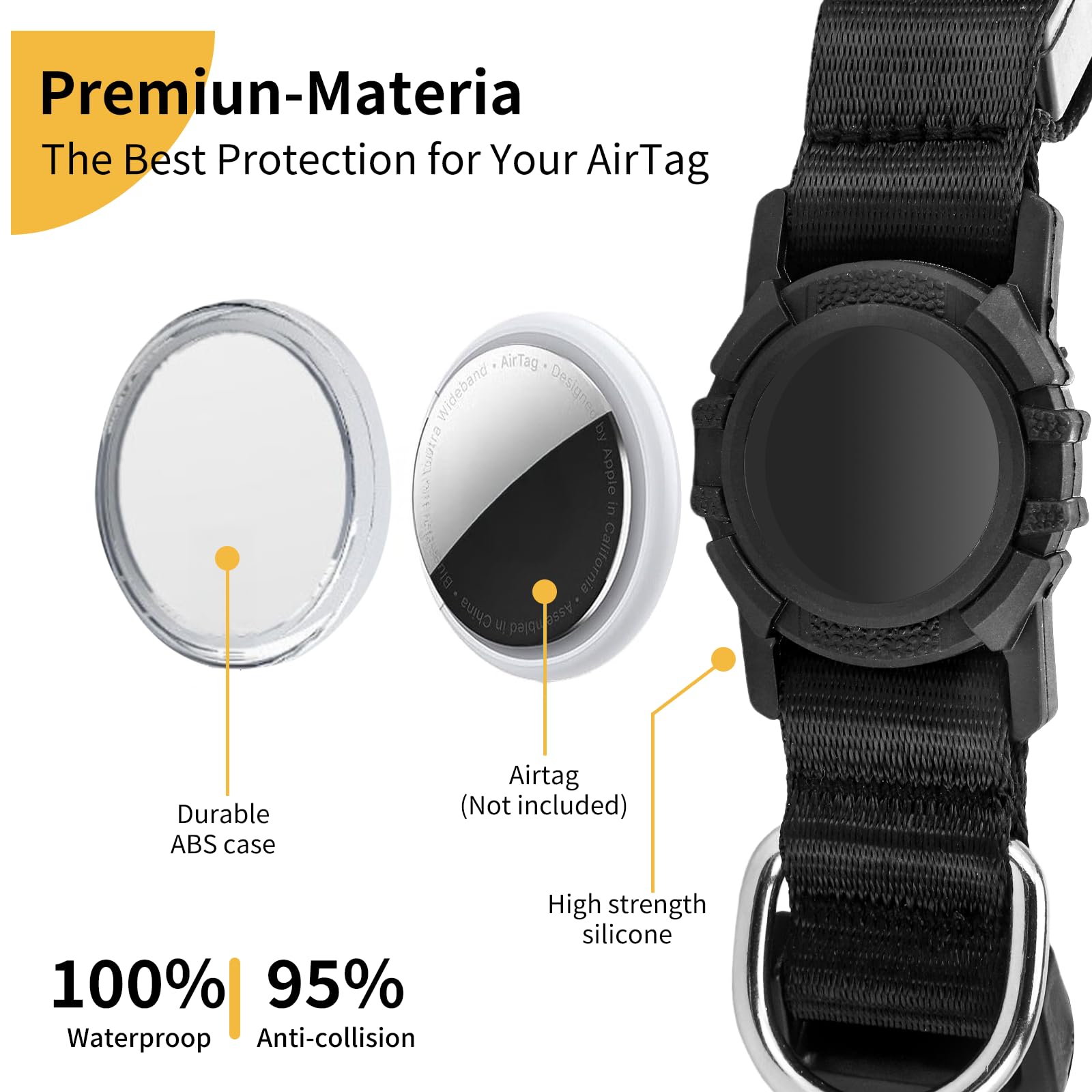 AirTag Dog Collar with QR Code & LED Light, IP68 Waterproof Rechargeable Pet Collar with Reflective Strips, Durable Airtag Holder for Medium/Large Dogs (Green, L(20-24 in))