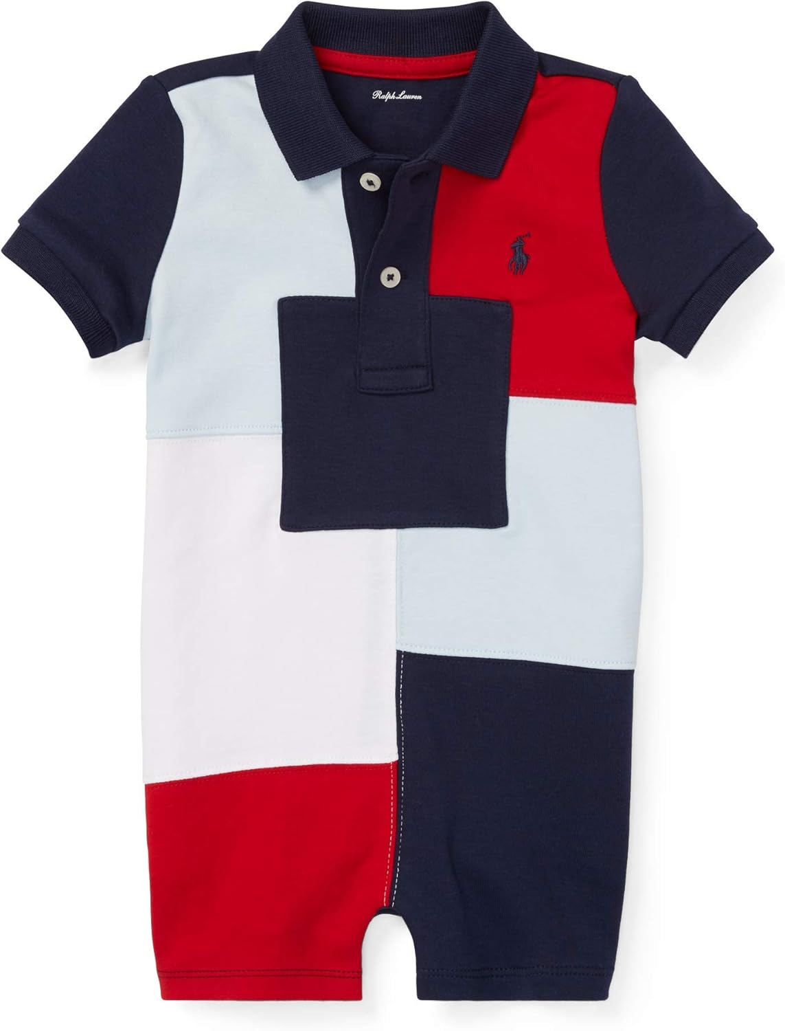 patchwork cotton mesh polo
