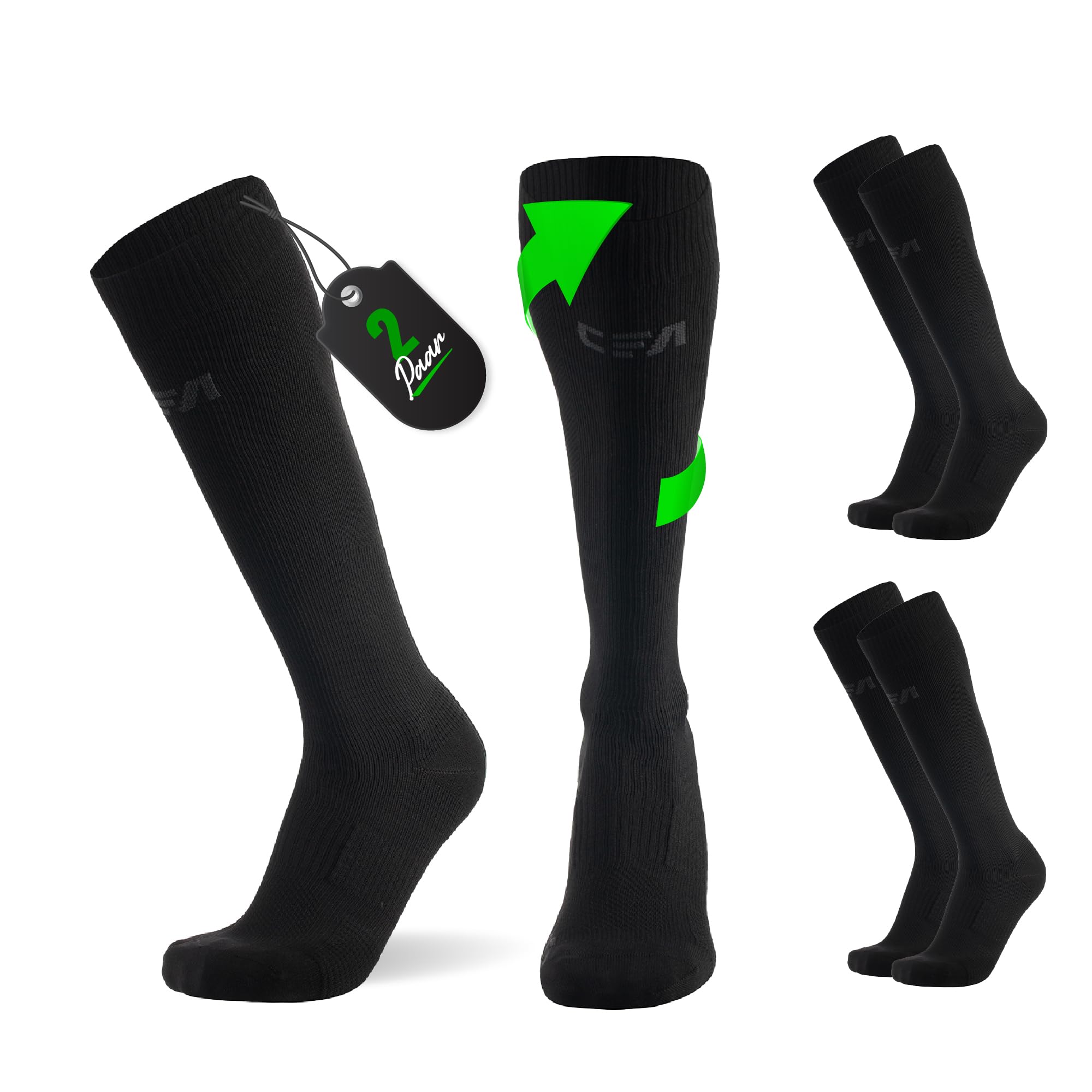 CFA V1 | 2x Paar | Kompressionsstrümpfe Damen & Herren | Ideal fürs Laufen, Fitnessstudio, Radfahren, Muskelerholung oder Workouts - Kompressionsstrümpfe Herren & Damen | Nachhaltige Dänisches Design