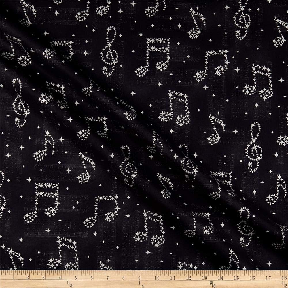 Robert Kaufman In Harmony Musical Notes Black Fabric Fabric by the Yard