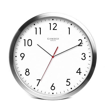 Cander Berlin MNU 2030 Weiße Wanduhr aus Aluminium mit lautlosem Uhrwerk - 30,5 cm 12 Zoll (Ø) - kein nerviges Ticken