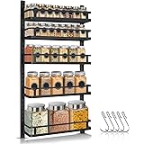 Spice Rack Organizer Wall Mounted, G-TING 5 Tier Height-adjustable Hanging Spice Shelf Storage with 5 Hooks, Dual-use Large S