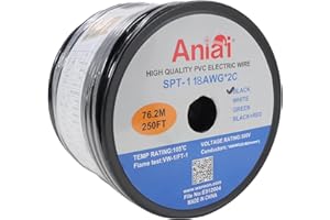 Aniai SPT-1 18/2 Low Voltage Landscape Lighting Copper Wire - 250 Feet Black 18 Gauge Wire 2-Conductor - UL Listed 18/2 Wire Electrical Wire