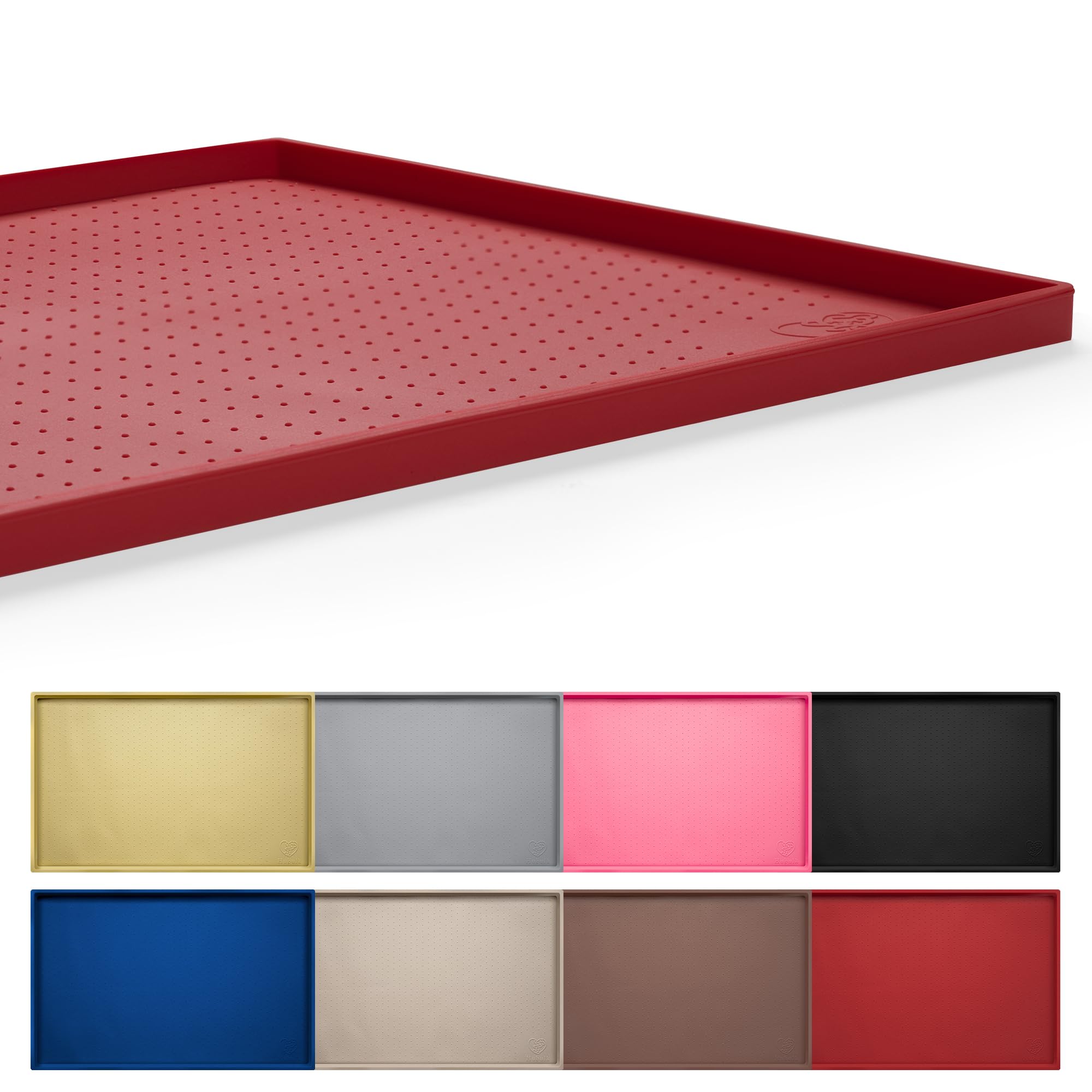Hubulk Dog Feeding Mat,100% Waterproof BPA Free Silicone Pet Food and Water Bowl Placemat,Dishwasher, High Raised Edge to Prevent Spills,Nonslip Tray to Stop Messes on Floor (24" x 16" x 0.5", Red)