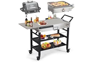 ANNUALRING Annualing Stainless Steel Portable Outdoor Grill Cart,Foldable Griddle Table with Wheels,41×17 inch,2-Layer Storage Rack,for 17/22in Blackstone Griddle,Ninja Woodfire Grill,Pizza Oven