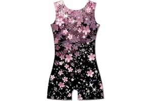 ACOCOPY Girls Leotards for Gymnastics Sparkly Biketards Unitard with Shorts Quick Dry Dance Outfits 4-9 Years