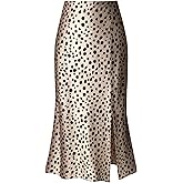 Keasmto Leopard Print Skirt for Women Cheetah High Waist Silk Satin Elasticized Skirts