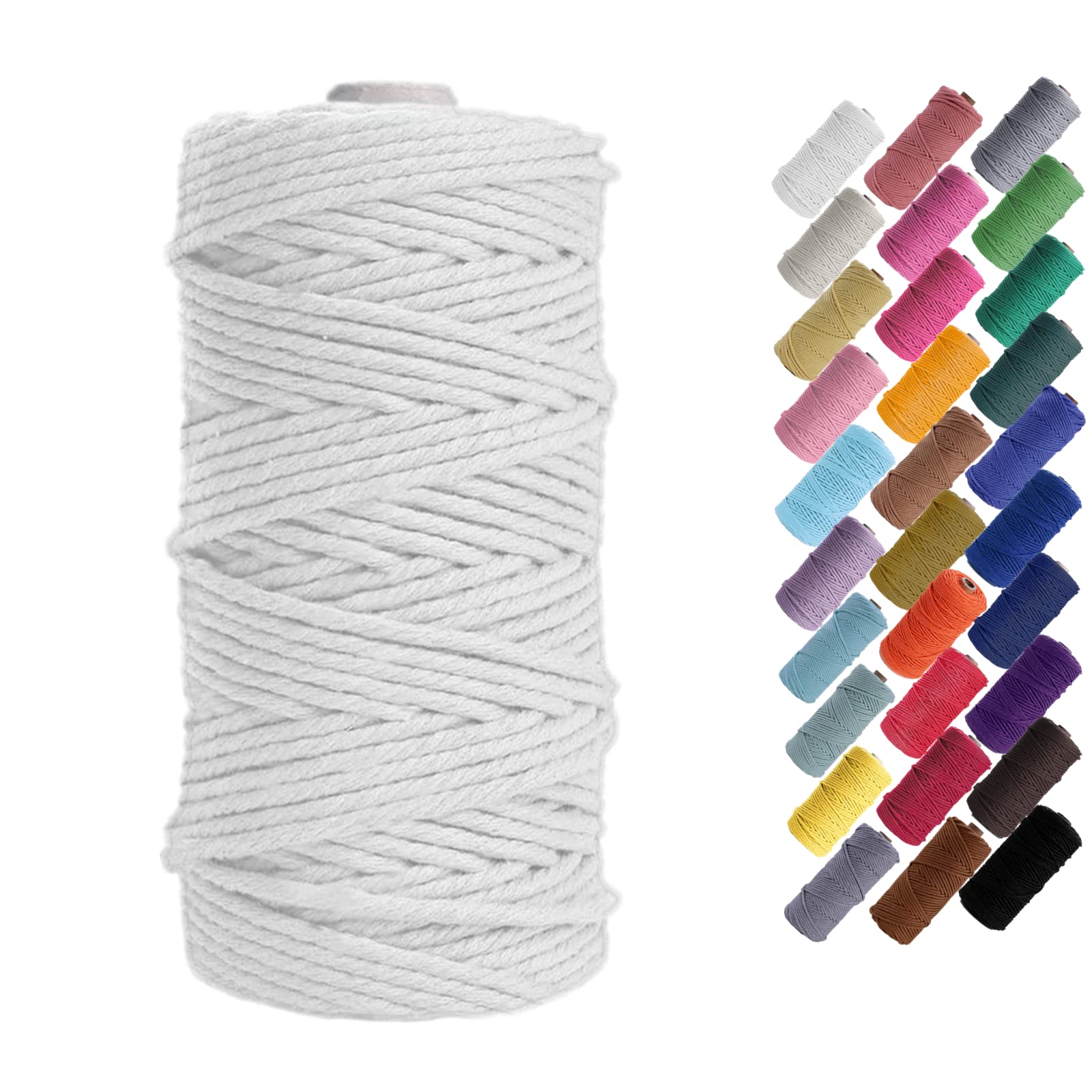 Binwat 3mm x 100m Natural Cotton Cord Yarn Macrame Rope Cord for Wall Hangings, Plant Hangers, DIY Crafts, Home Decorations, Gift Wrapping (White)