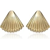 Gemynix 14K Gold Plated Shell Earrings for Women Seashell Stud Earrings Trendy Statement Earring Fashion Summer Ocean Beach Jewelry
