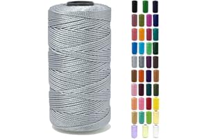 Tsuisho 1.5mm x 219 Yards Polyester String Cord for Knitting and Crochet, 100% Polypropylene Macrame Cord for Hats, Bags, Purses, Shoes, Plant Hangers, DIY Crafts - Light Grey