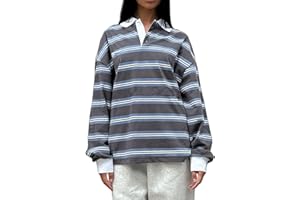QMLYEV Y2K Striped Polo Shirts for Women Vintage Aesthetic Rugby Shirts Collared Long Sleeve Cute Preppy Tops for Teen Girls