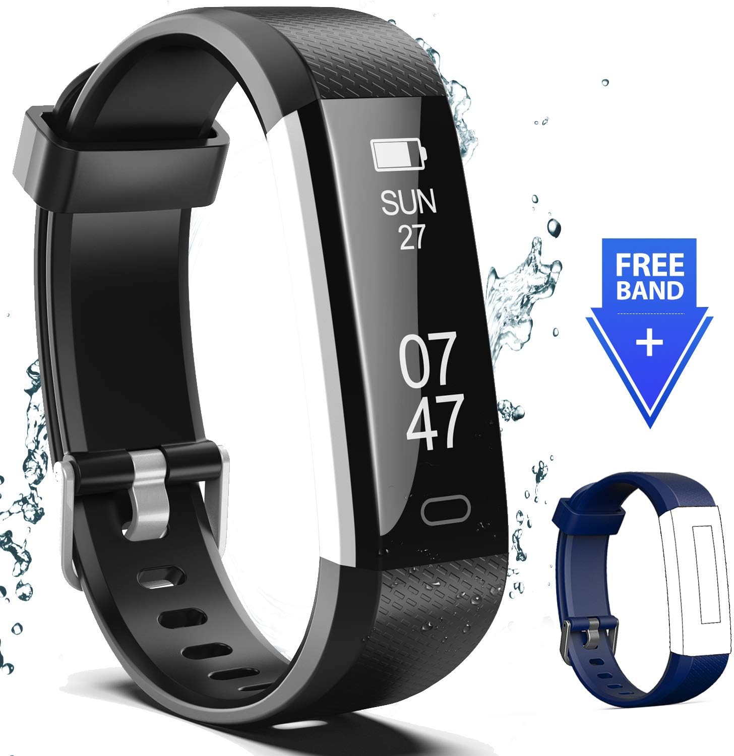 wesoo Fitness Tracker, Fitness Watch Include Replacement Band, Activity Tracker Smart Band with Sleep Monitor, Smart Bracelet Pedometer Wristband for Kids, Women and Men (Black and Blue Band)