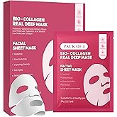 BeautiQueoos Bio Collagen Face Mask - Real Masks Deep Hydration, Reduce Wrinkles, Night Treatment Pore Minimizing Moisturizing Korean Skincare,34g x4ea
