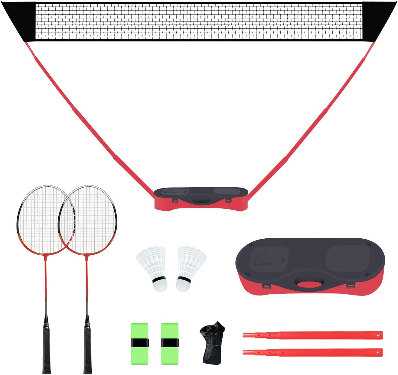 FBSPORT Portable Badminton Net Set with Storage Base, Folding Volleyball Badminton Net with 2 Badminton Rackets 2 Shuttlecocks 10x5 ft Net, Easy Setup for Beach Backyard Combo Set Sport Games : Sports & Outdoors