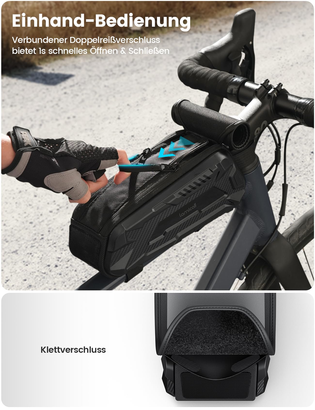 Lamicall Fahrradtasche Rahmen, 1,6L Rahmentasche Fahrrad Oberrohrtasche 3