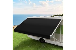 SOMOKG RV Awning Fabric Replacement, Premium 4-Ply 18.5oz Vinyl for RV Canopy, Universal Fit for Electric ＆ Manual Camper Awning (14FT(Fabric 13'2"), Solid Black)