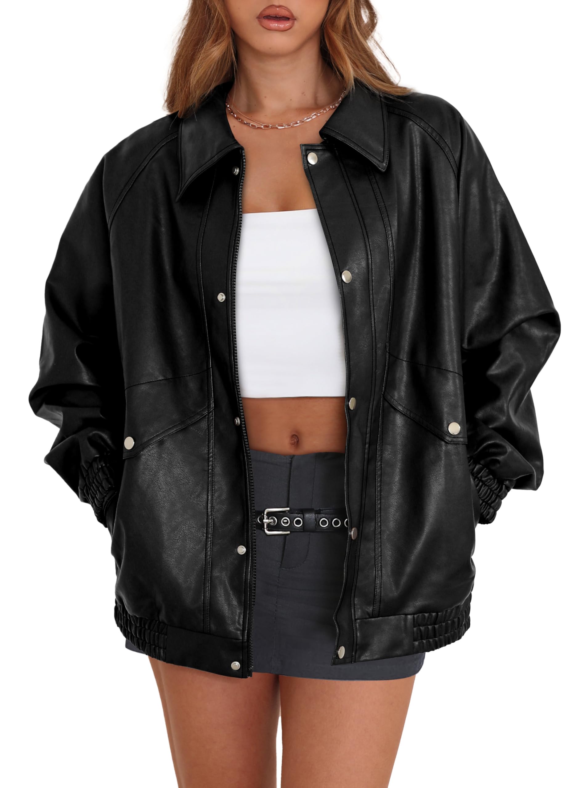 Photo 1 of XIEERDUO Motorcycle Jacket for Women Winter Coats Faux Leather Plus Size Fall Clothes Cute Thanksgiving Western Outfits Womens Fashion Y2K Clothing Black L
