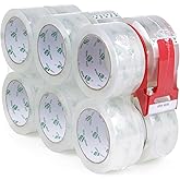 BOMEI PACK 12 Rolls Clear Packing Tape Rolls with Free Dispenser, Heavy Duty Refill Tape for Shipping Moving and Packaging, 2.4Mil 1.88 Inch x 60 Yard
