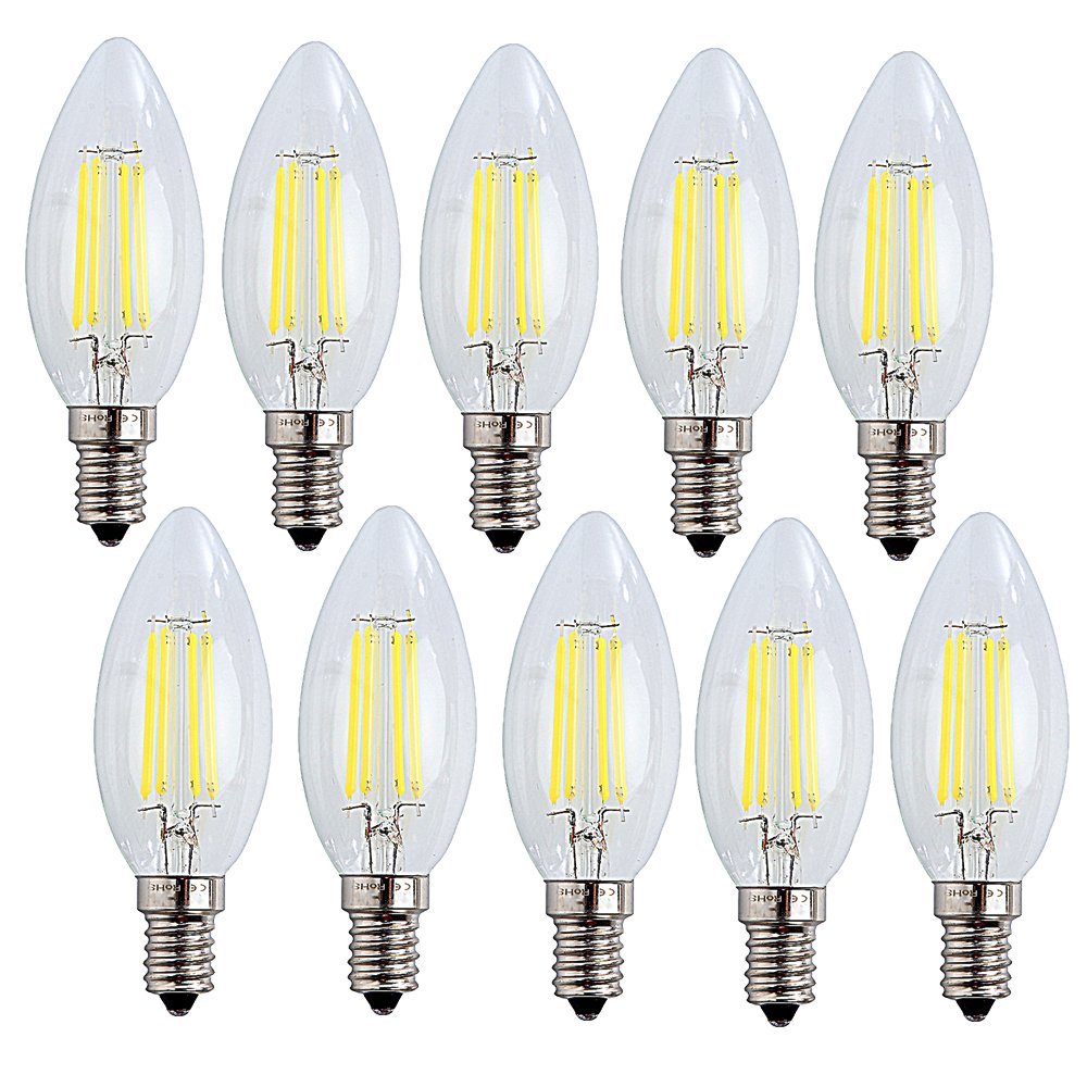 OUGEER Pack of 6 E14 LED Filament Candle Bulb 4W,400LM,AC 220V-240V Cool White 6500K（40W Incandescent Equivalen） Flame Shape LED Small Edison Classical Candle Bulb C35
