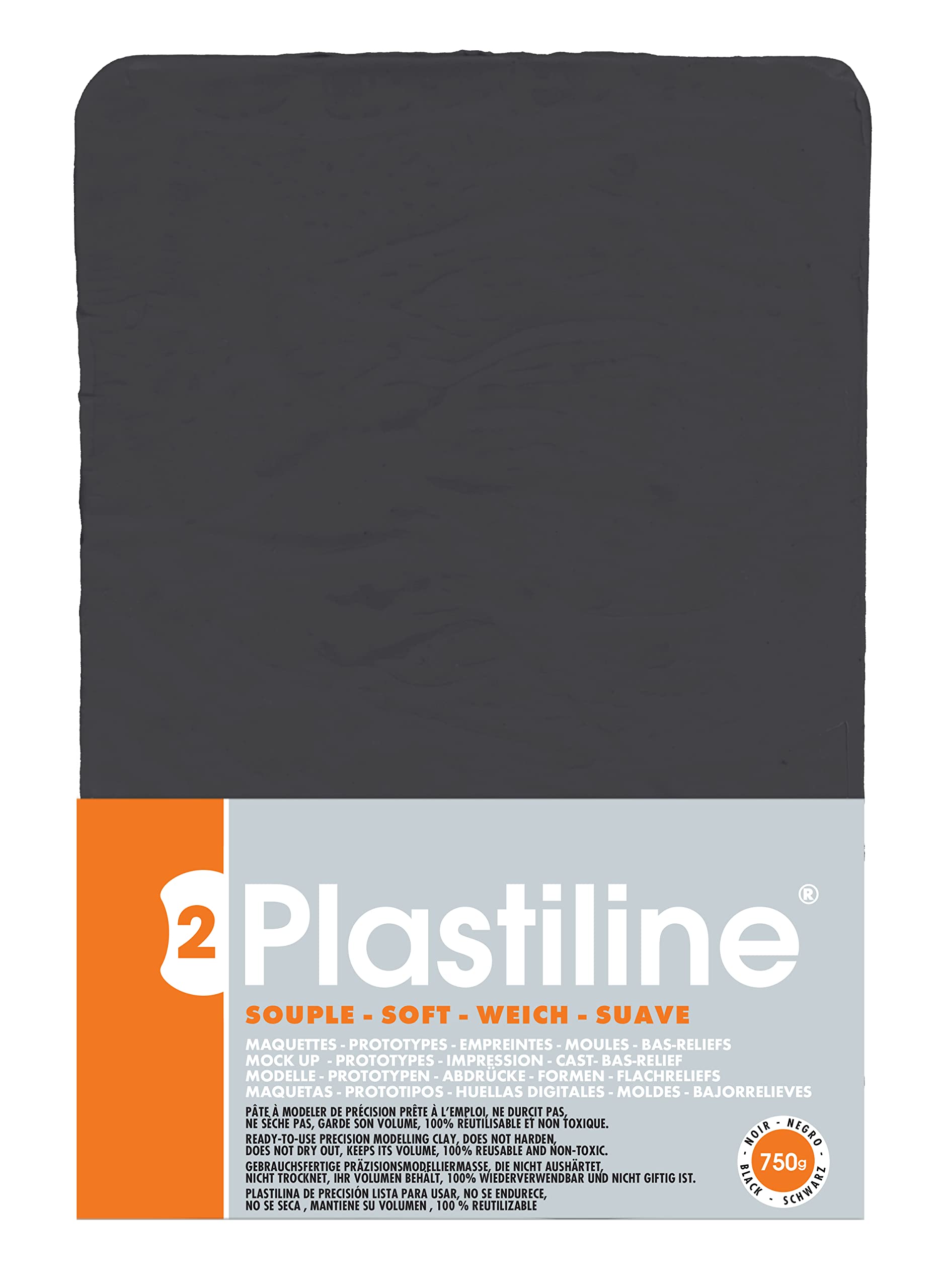 Plastiline 7950T - Plastiline sheet - Modelling Paste, High Precision - Modelling, Sculpting, Moulding - Hardness 2 (soft) - 750g - Black shade. Made in France
