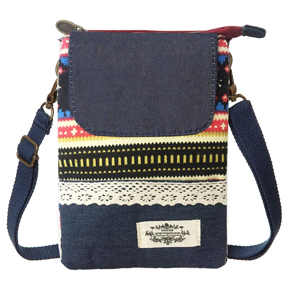 LassZone Small Crossbody Bag for Women Canvas Mobile Phone Bag Ladies National Pattern Handbags Girls Mini Shoulder Bags Wallet Purse Coin Pouch