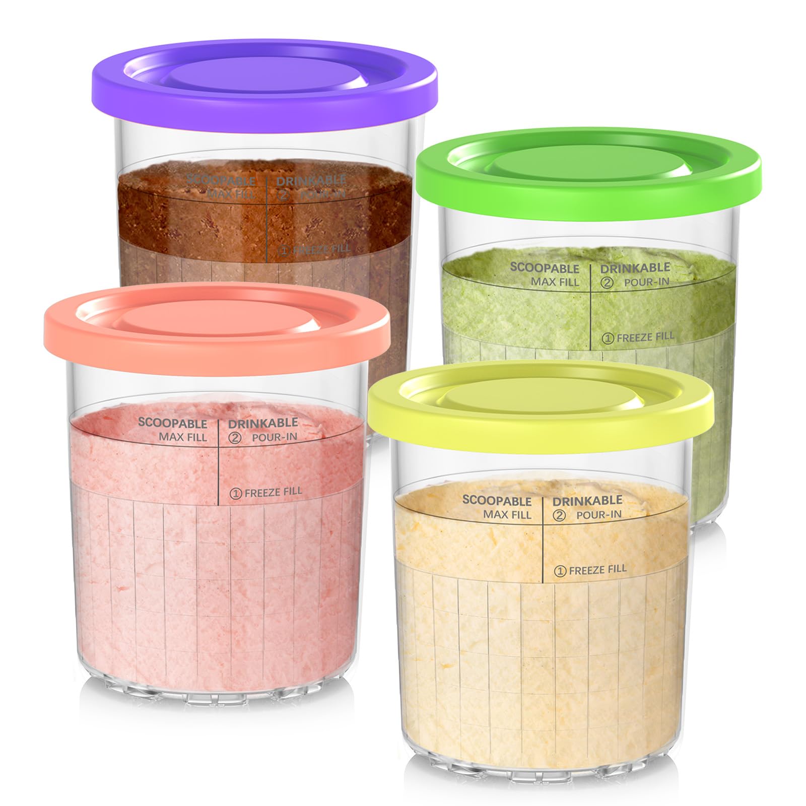 Photo 1 of 24OZ Containers Replacement for Ninja Creami Deluxe pints 4 Pack, Compatible with NC500 Series 11-in-1 Ice Cream Makers, Extra Delux Pint Containers, XL Family Size Cups,Dishwasher Safe, Leak Proof