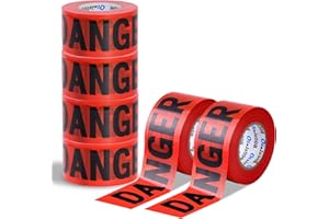 Oleitodh Red Danger Tape 6 Pack, 3 inch x 1000 feet Halloween Decorations Red with a Bold Black Print for High Visibility, Strongest Tape, Weatherproof Resistant Tear Resistant Design