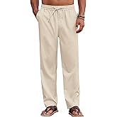 COOFANDY Mens Casual Elastic Waist Pants Drawstring Summer Beach Pant Lightweight Stretch Linen Trouser