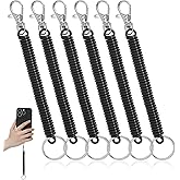 ValueBargain 6Pcs Wrist Coil Keychain, Retractable Spring Anti-Lost Stretchy Lanyard with Keyring Lobster Clasp Keychain, Suitable for Keys Wallet Cellphone (Black)