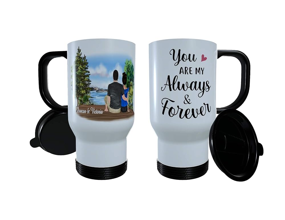 Romantic Couple Lakeside Travel Mug, Custom Couples Thermos Mug