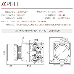 APIELE 22MM Momentary Push Button Switch 1NO 1NC