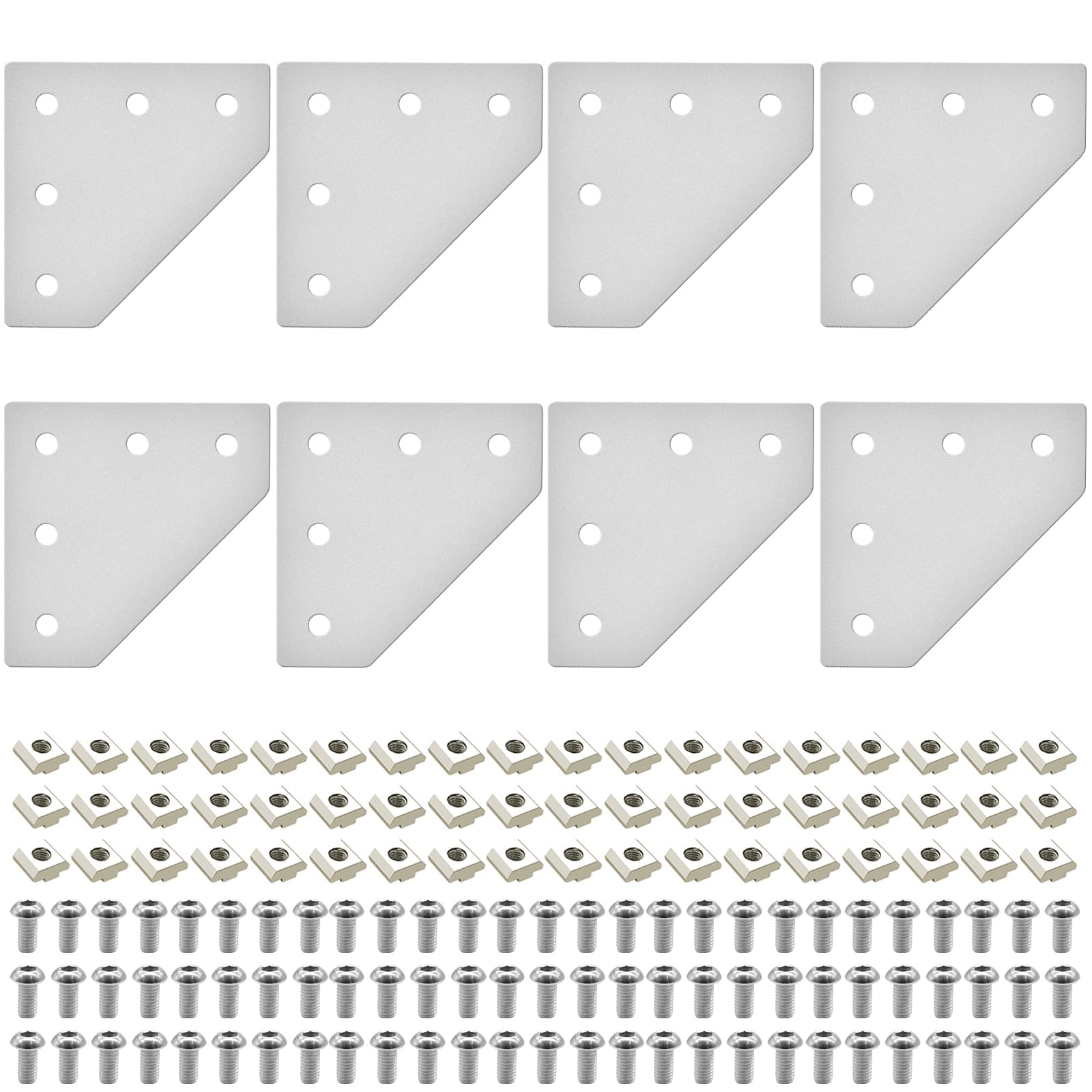 IMETRX 8pcs 3030 L Corner Bracket Joining Plate T Slotted Accessories 3030 Hardware Connector 3030 with T Nuts and Screws Silver
