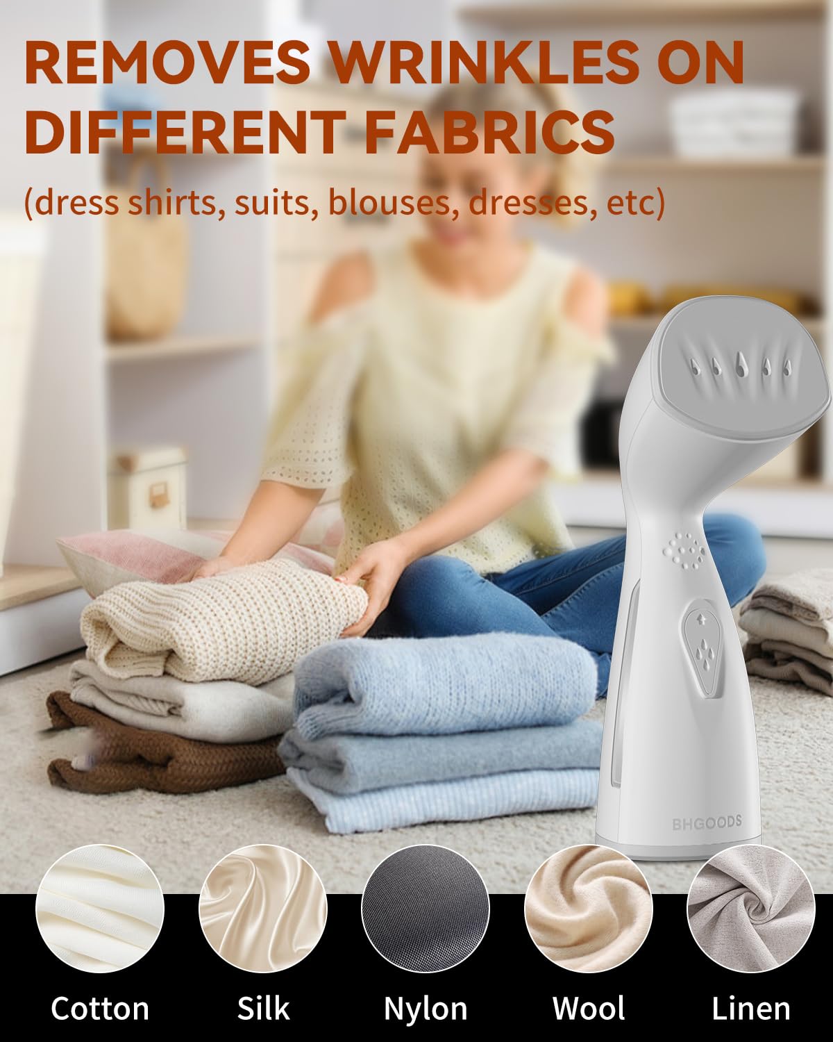BHGOODS Steamer for Clothes Dual Voltage Travel Steamer 110V-220V for Worldwide Use, Clothes Steamer Handheld Steam Iron Travel Essentials, 1190W Quick Wrinkle Removal, Leakproof, White