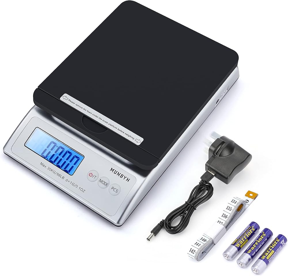 MUNBYN Digital Postal Scale 66lb/30kg with Hold Tear Function & Tape Measure