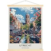 FZDTBHI Utrecht Netherlands Vintage Travel Poster Picture Canvas Wall Art Print Home Room Decor Framed Poster 12x16inch