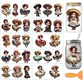 arricraft 10 Sheets Folk Art Theme UV DTF Cup Wrap for 16OZ Glass, Dancing Mexican Women Rub on Decals PVC Transfer Stickers for DIY Cups Window Home Printing Decoration 24x11cm/9.4x4.3inch